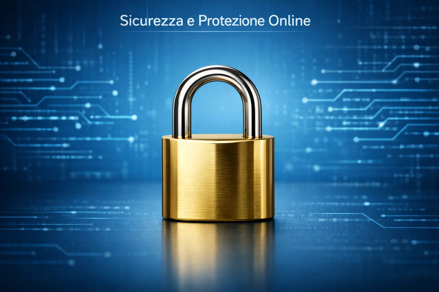 Lucchetto di sicurezza dorato su sfondo digitale blu