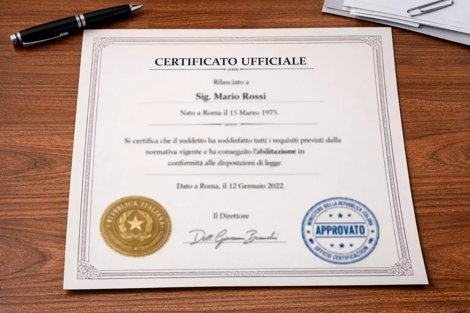 Documento ufficiale con logo istituzionale e timbro di approvazione