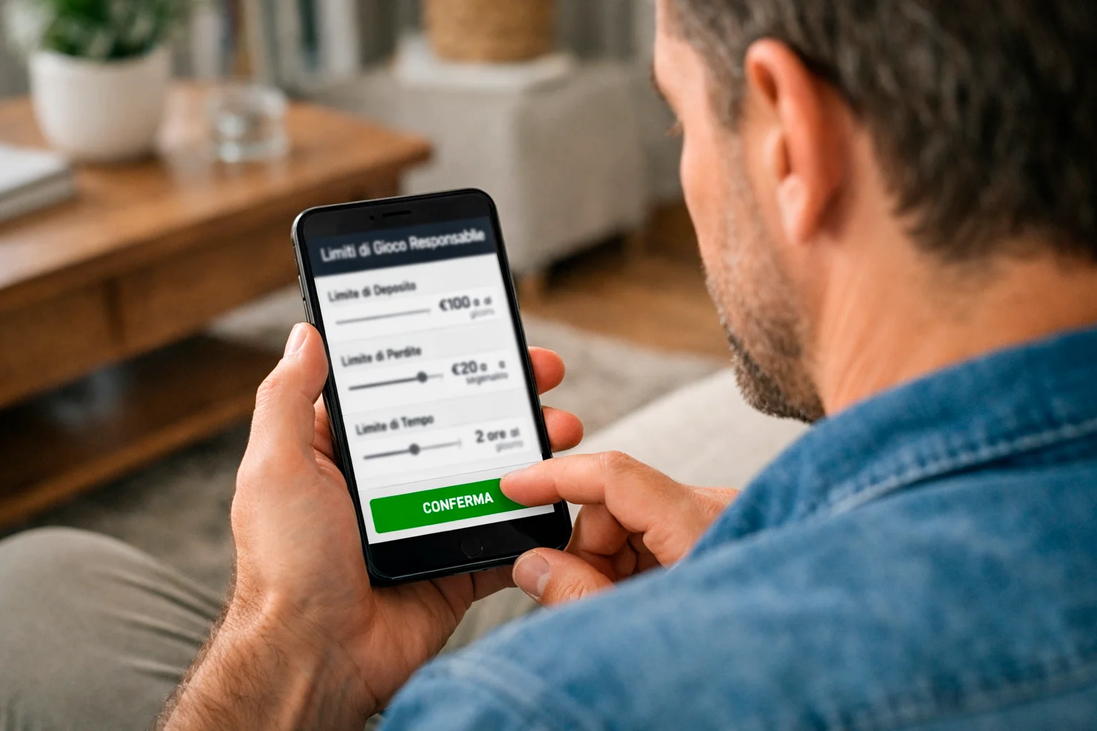 Persona che imposta limiti di gioco responsabile su applicazione