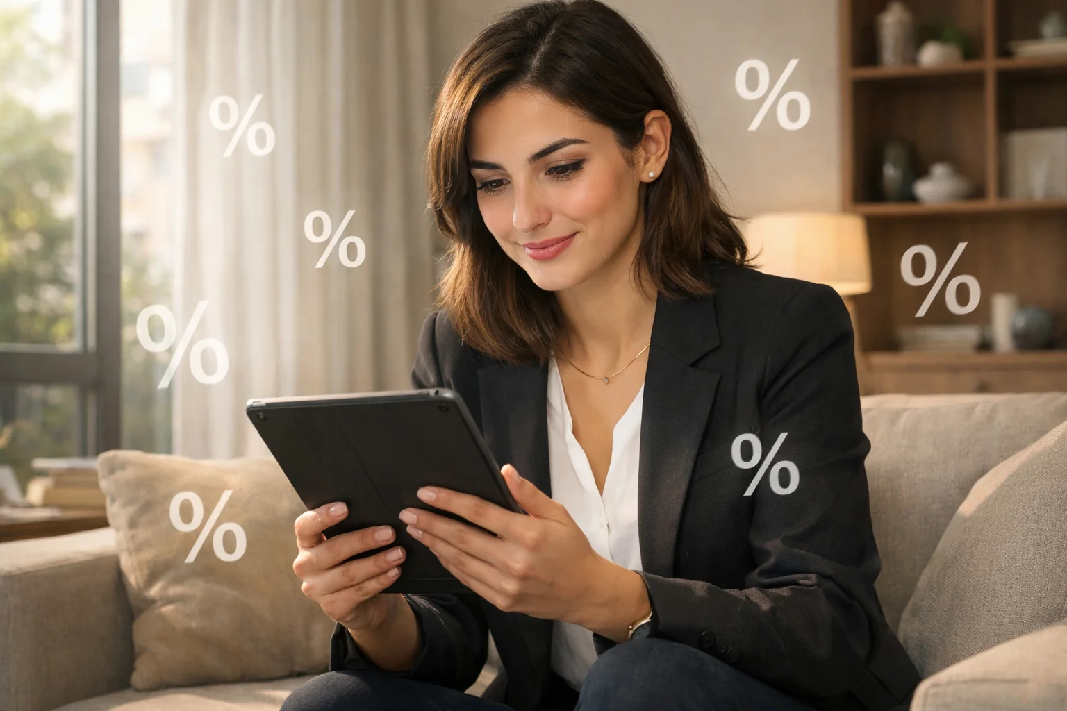 Persona che valuta offerte promozionali su tablet