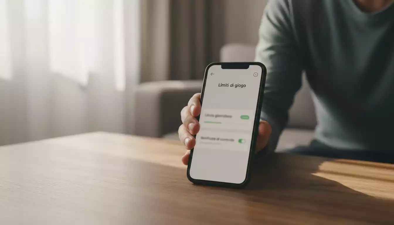 Mano di uomo che imposta limiti di gioco sullo schermo di uno smartphone