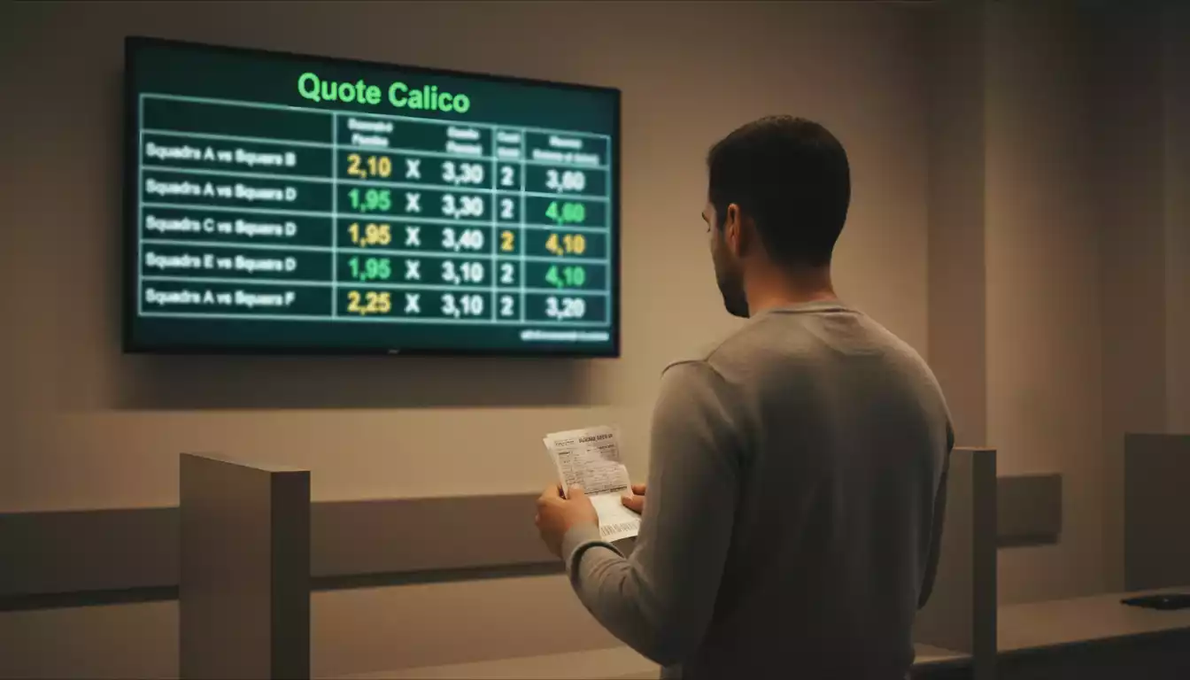 Tabellone luminoso con quote di scommesse sportive in una sala scommesse italiana