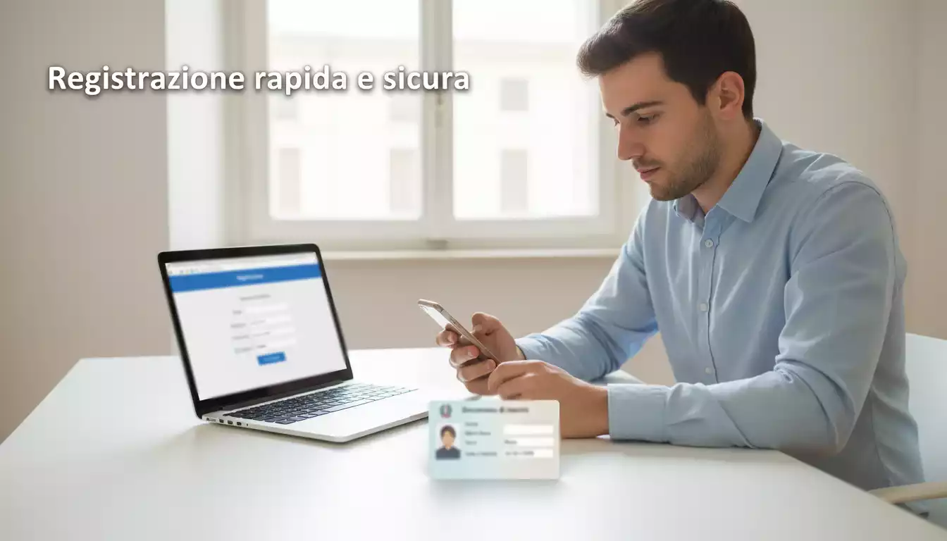 Persona che usa lo smartphone per autenticarsi con SPID seduta alla scrivania