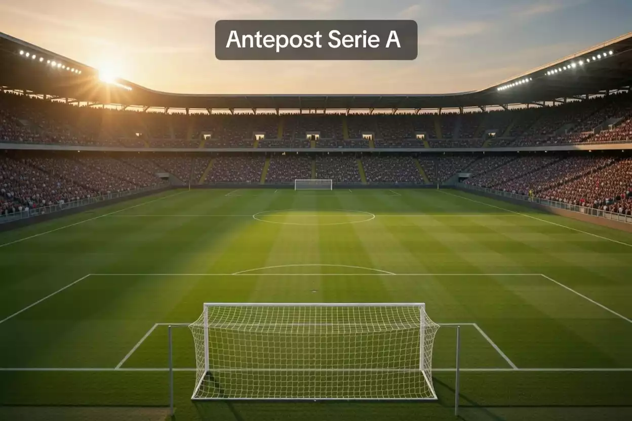 Campo da calcio in erba con tribuna sullo sfondo durante una partita di Serie A