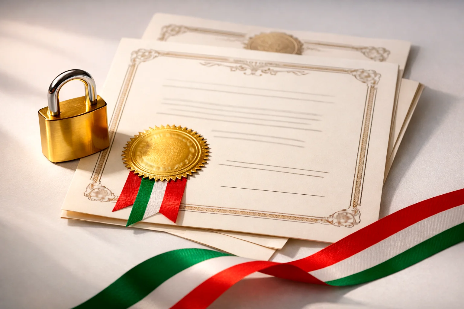 Documento ufficiale con sigillo di certificazione e lucchetto di sicurezza
