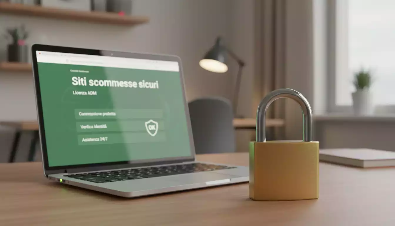 Lucchetto di sicurezza accanto a un laptop aperto su un sito di scommesse sportive