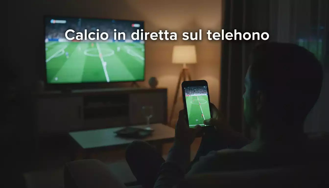 Tifoso guarda una partita di calcio in streaming sullo smartphone dallo stadio